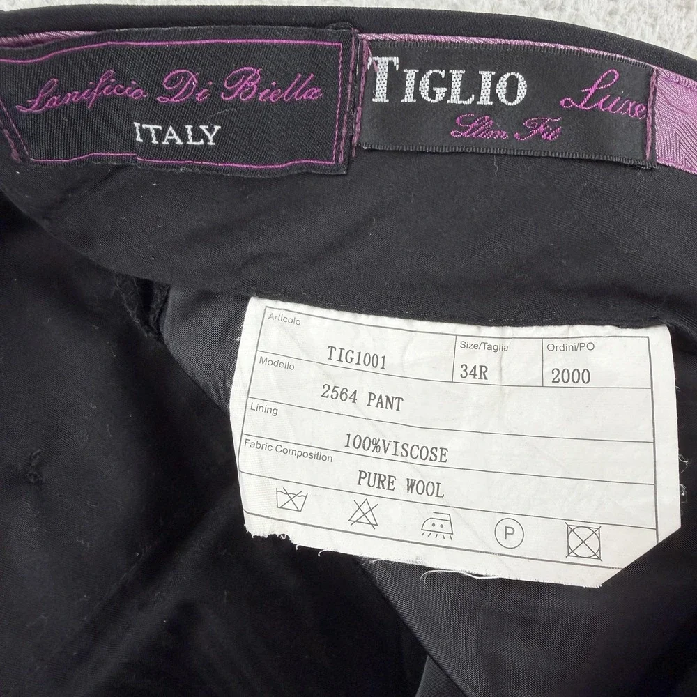 Tiglio Dress Pants Mens 34R Black Slim Fit Wool Tapered Office Business 34x34‎